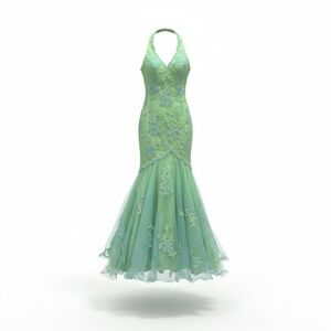 Jovani Lime Green Dress with Sky Blue Lace yellow prom wedding ball gala dance